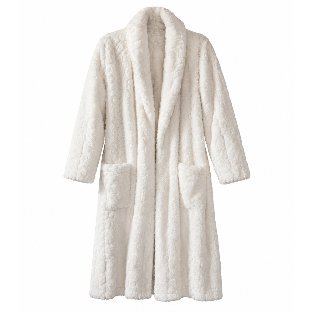 Pottery Barn Plush Robe Women Medium Ivory Shawl Collar Belted Bathrobe